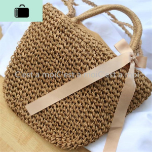 新款度假沙滩包单肩斜挎女包藤编包 迷你海边手提包 百搭女士包NEW LAKE 原色小号女士单肩包 原色小号