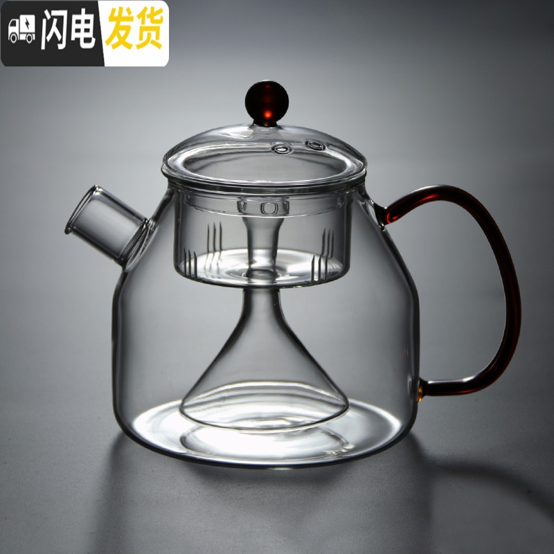 三维工匠电陶炉茶炉玻璃蒸汽煮黑茶煮茶壶普洱茶具套装烧水蒸茶壶家用 红把蒸茶壶760