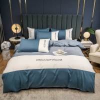 安居先森色拼高支高密全棉贡缎单人床三件套活性印染员工宿舍常用0.9米床/1.2米床D1599