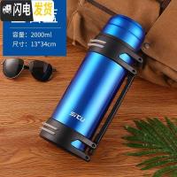 三维工匠4大容量304不锈钢保温壶户外车载旅行热水瓶便携家用男杯2000 2宝蓝送杯刷除垢剂
