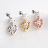 韩国进口别致波纹镶钻爱心耳骨钉螺丝拧球堵耳钉送女朋友老婆情人节七夕生日礼物
