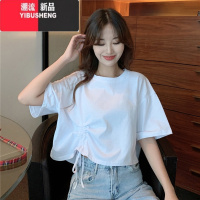 YIBUSHENG日系遮肉百搭t恤女短款高腰露脐抽绳短袖宽松半袖上衣甜酷ins潮牌