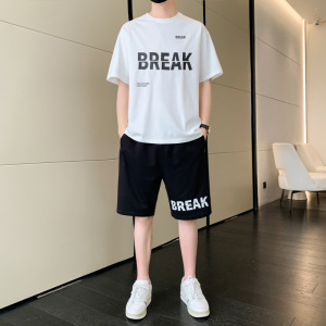 啄木鸟冰丝套装男士夏季薄款运动短袖t恤一套搭配五分休闲短裤男