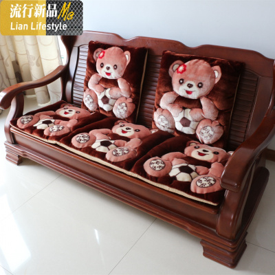 秋冬加厚毛绒垫子单双三人位组合沙发垫坐垫真皮红实木沙发坐垫 三维工匠