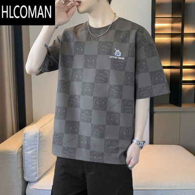 HLCOMAN短袖t恤男夏季薄款潮牌拼色宽松加肥加大码圆领半袖衣服体恤男装
