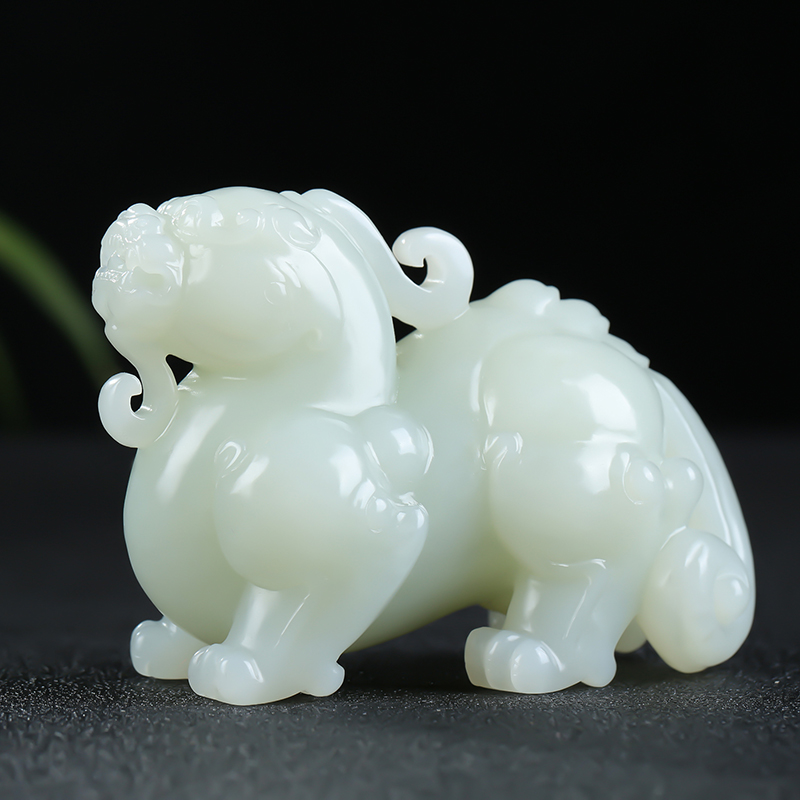 [貔貅]新疆和田玉白玉手把件仿古瑞兽把玩件小摆件天然玉石