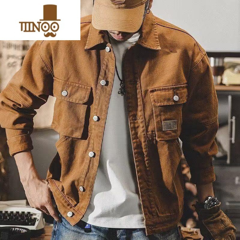 YANXU美式牛仔外套男潮牌宽松新款男士潮流休闲复古工装夹克