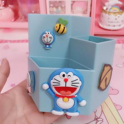 韩国小清新卡通多功能创意可爱笔筒简约塑料DIY手工办公桌面收纳三维工匠粉色小猪熊