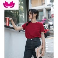 七斓白色短袖T恤女夏季正肩内搭打底上衣白t黑色红色修身夏装