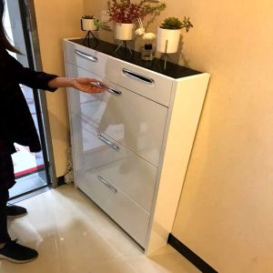 17cm超薄翻斗鞋柜带抽屉大容量烤漆厅柜现代简约简易组装鞋柜