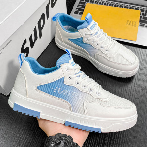 春夏季男鞋2025年新款潮流休闲系带厚底圆头百搭拼色运动透气板鞋