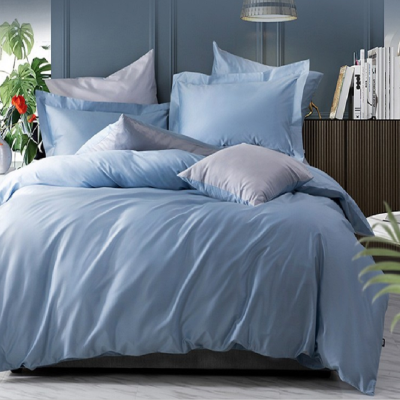 Sselinen全棉四件套80支/100支高支高密奢华纯色床品套件1.8米床单款s-19蓝色2.0*2.3m