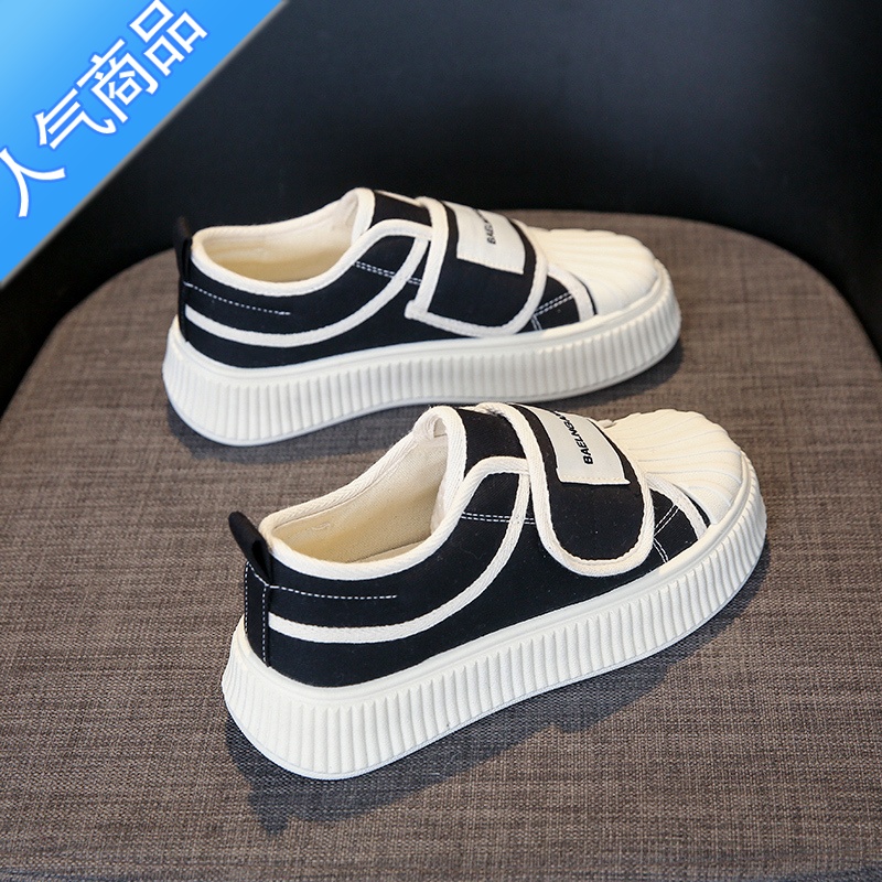 SUNTEK帆布鞋女2023新款夏季透气厚底一脚蹬运动休闲小白鞋百搭超火