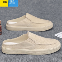 聚范帆布男鞋夏季透气懒人休闲一脚蹬半拖板鞋男士老北京布鞋亚麻潮鞋