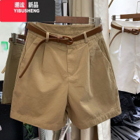 YIBUSHENG薄款卡其色西装短裤女季2024韩版高腰显瘦宽松直筒阔腿休闲裤