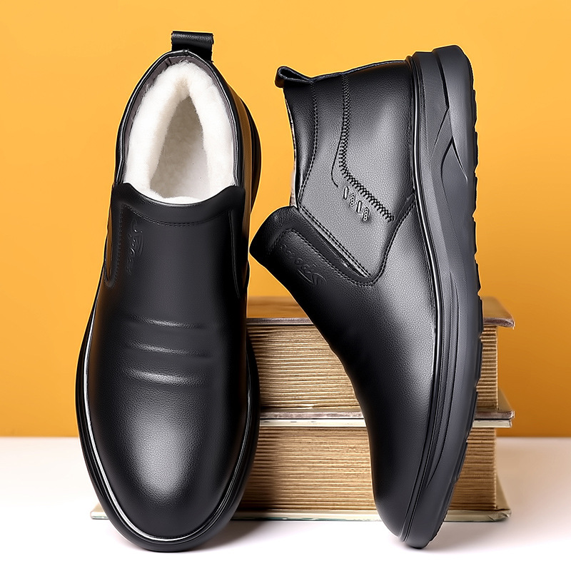 棉鞋男冬季高帮加绒雪地靴真皮羊毛防滑保暖中老年爸爸鞋