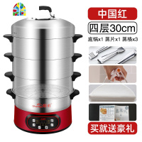 封后预约电蒸锅多功能家用全自动断电蒸汽锅三层多层电蒸气笼蒸菜 FENG 预约定时款30cm[卡其色]·(1底锅+5蒸