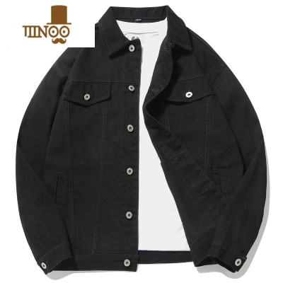 YANXU牛仔外套男士新款黑色休闲宽松大码复古帅气翻领工装夹克男