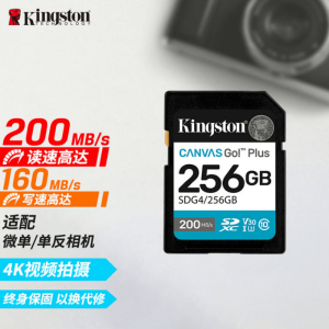 金士顿(Kingston)256GB SD存储卡 U3 V30 相机内存卡 高速sd卡大卡 4K超高清拍摄 读速200M