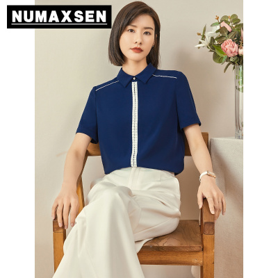 纽曼森（Numaxsen）衬衫女短袖2021夏季新款职业宽松大码上衣休闲工装衬衣面试装正式