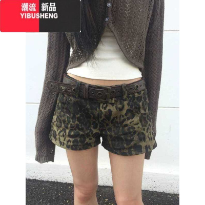 YIBUSHENG美式y2k废土风千禧辣妹豹纹休闲短裤女低腰薄款复古a字牛仔短裤