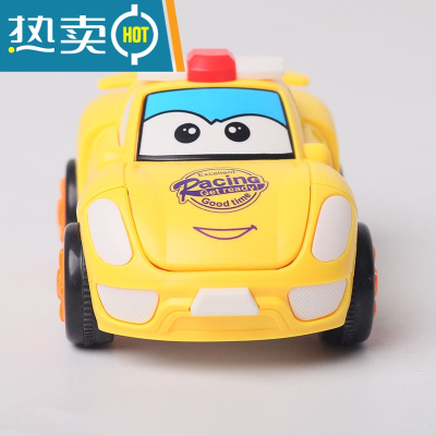 乐凡可爱萌卡通儿童碰撞变形会跑小汽车惯性男孩女孩宝宝玩具耐摔真智力黄色回力玩具