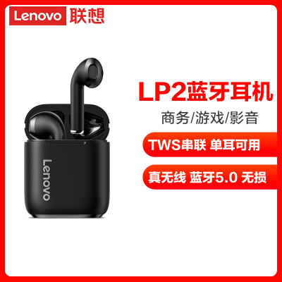 联想(Lenovo)蓝牙耳机 LP2 黑色 TWS真无线 商务通话手机通用音乐耳塞安卓手机通用蓝牙耳机