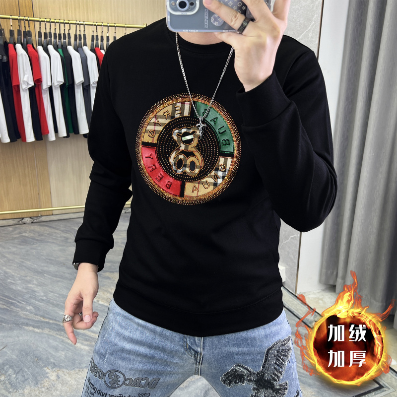 秋冬新款加绒卫衣男士长袖打底衫保暖欧货时尚上衣体恤修身潮流69