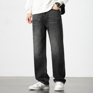 黑灰渐变 STRAIGHT JEANS 做旧水洗牛仔裤 男士宽松直筒垂感长裤