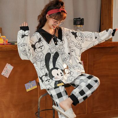 2021睡衣女士春季长袖卡通可爱学生韩版家居服两件套装欧莎倩