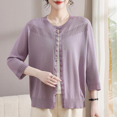 气质新款妈妈装针织上衣40-60岁中老年女装50岁七分袖套头小衫女