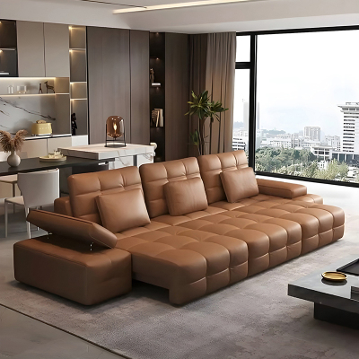 虔度电动劳伦斯真皮沙发意式客厅零靠墙多功能牛皮直排沙发