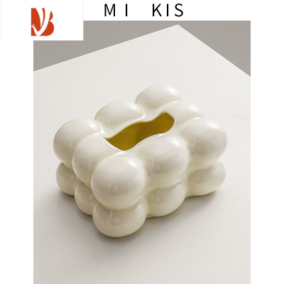 三维工匠丹麦MIKI棉花糖陶瓷纸巾盒客厅轻奢2022新款纸抽盒餐桌抽纸盒 棉花糖纸巾盒-米色