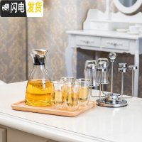 三维工匠家用冷水壶耐热防爆玻璃杯子套装凉水杯水具北欧创意茶具 菲拉斯+6渴望杯+橡木实木托盘+旋转杯架