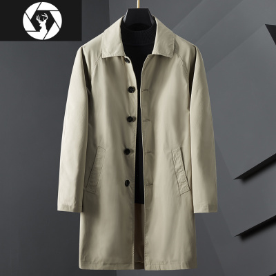 HongZun2020春秋新款风衣男中长款简约韩版潮流帅气宽松翻领冬装加棉外套风衣