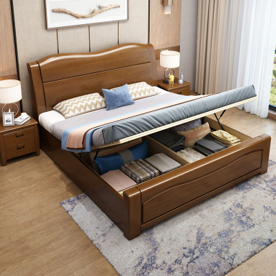 臻远 ZY-SMC-128 现代简约实木床双人床 1.8米气压高箱