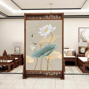 中式实木屏风隔断客厅装饰卧室遮挡家用胡桃镂空 座屏 定制80*180(上或下一面镂空) 整装