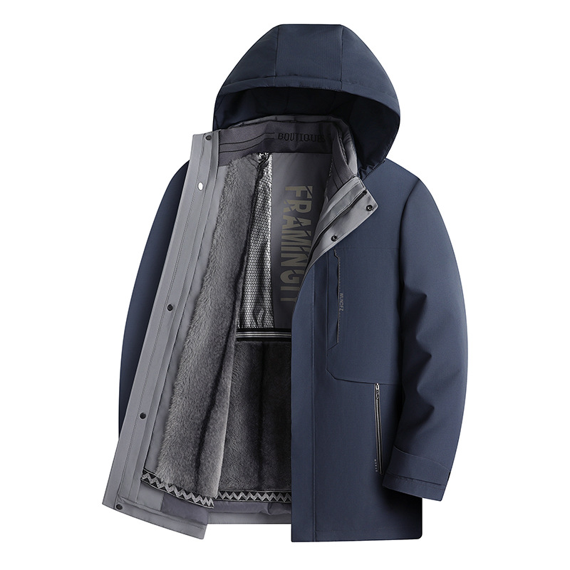 男式鹅绒羽绒服冬季新款加厚脱卸鹅绒内胆羽绒服保暖连帽鹅绒外套