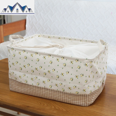 田园日系棉麻收纳箱 衣服玩具收纳盒 宿舍整理箱束口带盖可水洗 三维工匠