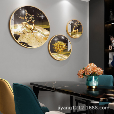 怡茹北欧圆形餐厅装饰画简约轻奢风饭厅墙面壁画高档晶瓷镶钻挂画