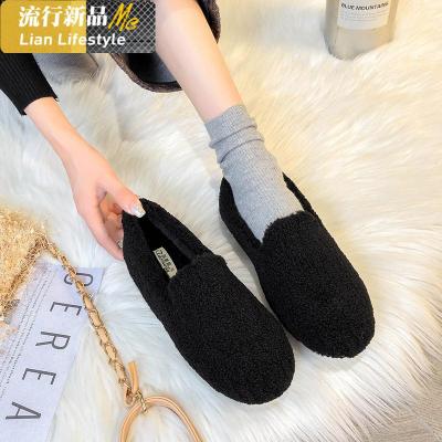 毛毛鞋女冬外穿2019新款网红厚底羊羔毛豆豆鞋加绒棉鞋大码41一43知义(ZHIYI)休闲鞋