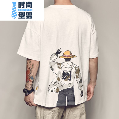 喻娄男道日系动漫印花短袖T恤男夏季新款休闲宽松体恤潮流情侣圆领TEE