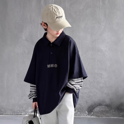 男童polo领长袖T恤春秋款2026新款儿童上衣痞帅T中大童春装打底衫