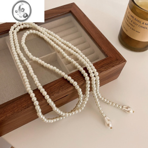 JiMi珍珠项链2023新款轻奢小众长款颈链颈部装饰网红毛衣链锁骨链 白色