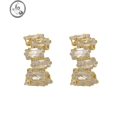 JiMi「星光」法式高级感简约耳夹女无耳洞蚊香盘不规则锆石c形耳环