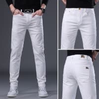 欧货牛仔裤男秋季薄款新款个性潮流弹力修身小脚白色牛仔裤子