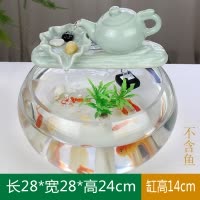 小鱼缸过滤增氧流水器陶瓷圆形装饰水景搭配小喷泉室内自循环摆件 三维工匠 壶运连连-粉青色(整套)陶瓷鱼缸