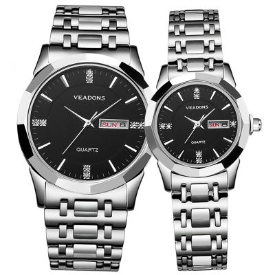 威顿VEADONS手表正品男士手表石英表日历星期女士手表情侣系列时尚防水钢带石英表简约男士腕表