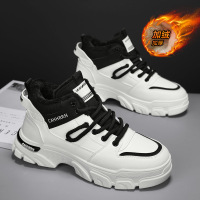 冬季高帮加绒马丁靴皮面交叉绑带时尚休闲运动户外防寒保暖男靴