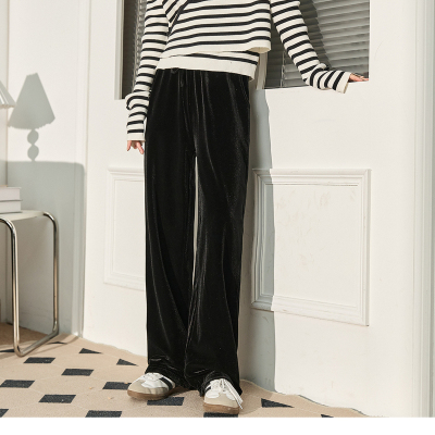 [3件8.5折93.4元,叠加优惠券]唐狮休闲裤女秋冬新款黑色丝绒显瘦垂感裤高腰阔腿百搭长裤